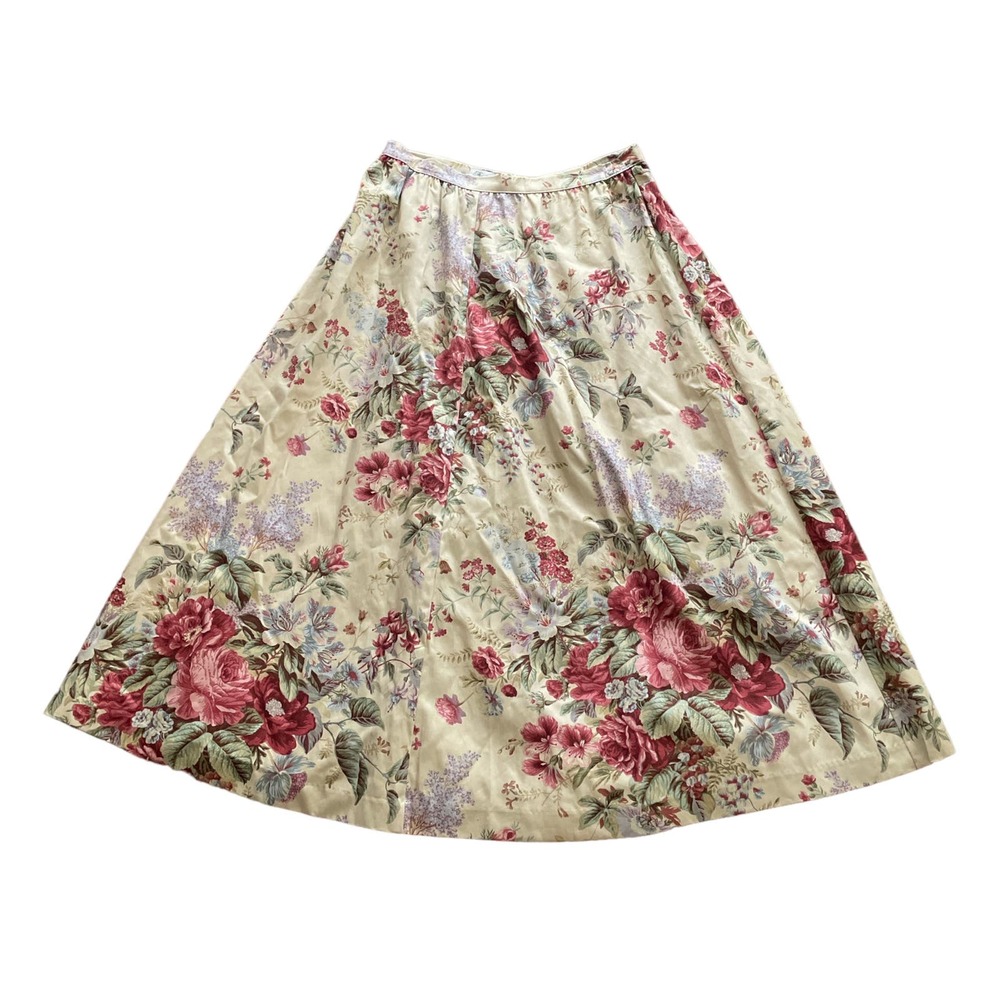 1990s VTG Hopeless Romantic Tan Floral Patterned Full Cotton Maxi Skirt Size XL